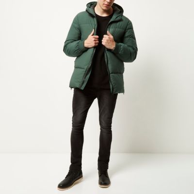 Green quilted padded winter coat